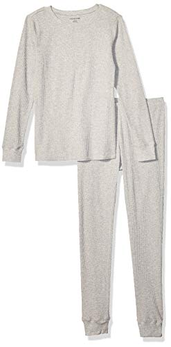 Amazon Essentials Damen Waffle-Snug-Fit-Pyjama-Set, 2-teilig Langarm, Grau Meliert, XL von Amazon Essentials