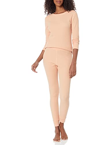 Amazon Essentials Damen Waffle-Snug-Fit-Pyjama-Set, 2-teilig Langarm, Korallenrosa, L von Amazon Essentials