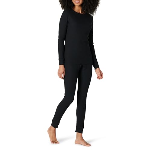 Amazon Essentials Damen Waffle-Snug-Fit-Pyjama-Set, 2-teilig Langarm, Schwarz, XXL von Amazon Essentials