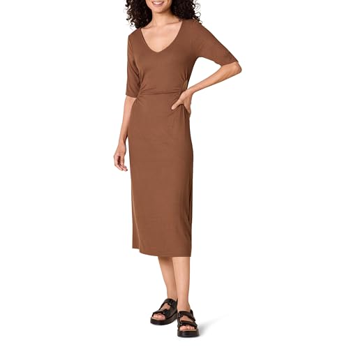Amazon Essentials Damen Fein Geripptes Kleid mit seitlichem Ausschnitt (zuvor Daily Ritual), Schokoladenbraun, M von Amazon Essentials