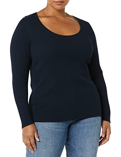 Amazon Essentials Damen Feiner Stretch-Pullover mit U-Ausschnitt und langen Ärmeln (in Übergröße erhältlich), Marineblau, L von Amazon Essentials