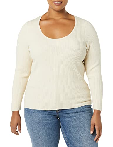 Amazon Essentials Damen Feiner Stretch-Pullover mit U-Ausschnitt und langen Ärmeln (in Übergröße erhältlich), Sand Heide, XXL Große Größen von Amazon Essentials