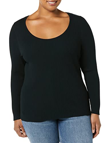 Amazon Essentials Damen Feiner Stretch-Pullover mit U-Ausschnitt und langen Ärmeln (in Übergröße erhältlich), Schwarz, XXL von Amazon Essentials