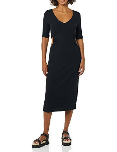 Amazon Essentials Damen Fein Geripptes Kleid mit seitlichem Ausschnitt (zuvor Daily Ritual), Schwarz, XL von Amazon Essentials