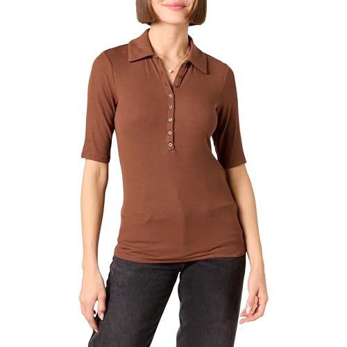 Amazon Essentials Damen Feinripp-Poloshirt (Zuvor Daily Ritual), Schokoladenbraun, XS von Amazon Essentials