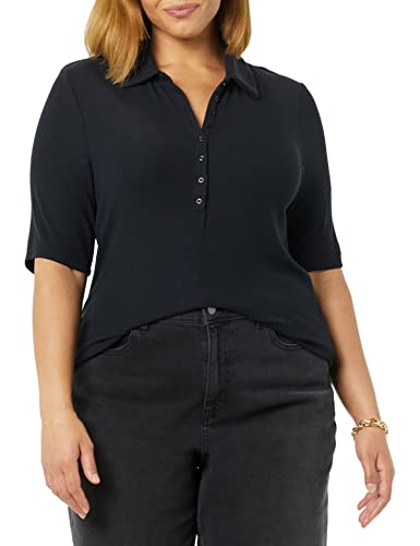 Amazon Essentials Damen Feinripp-Poloshirt (Zuvor Daily Ritual), Schwarz, L von Amazon Essentials