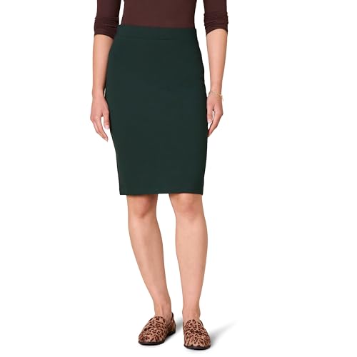 Amazon Essentials Damen Figurbetonter Bleistiftrock in Überknielänge aus Ponte zum Hineinschlüpfen, Dunkelgrün, XXL von Amazon Essentials
