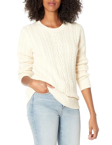 Amazon Essentials Damen Weicher Fisherman Cable Langarm-Pullover Mit Rundhalsausschnitt (In Übergröße Erhältlich), Creme, XXL von Amazon Essentials