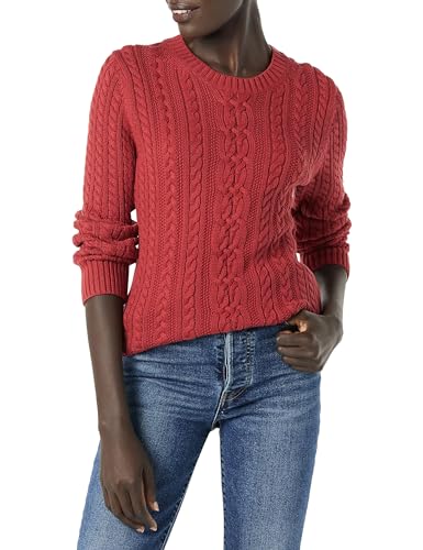 Amazon Essentials Damen Weicher Fisherman Cable Langarm-Pullover Mit Rundhalsausschnitt (In Übergröße Erhältlich), Dunkelrot, XXL Große Größen von Amazon Essentials