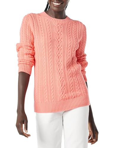 Amazon Essentials Damen Weicher Fisherman Cable Langarm-Pullover Mit Rundhalsausschnitt (In Übergröße Erhältlich), Korallenrosa, XXL Große Größen von Amazon Essentials