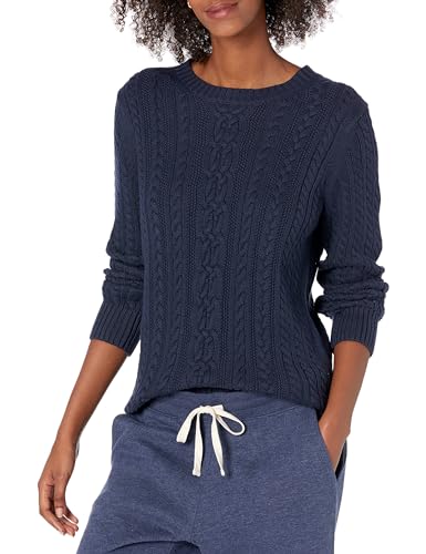 Amazon Essentials Damen Weicher Fisherman Cable Langarm-Pullover Mit Rundhalsausschnitt (In Übergröße Erhältlich), Marineblau, XL Große Größen von Amazon Essentials