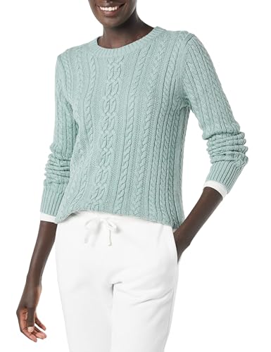 Amazon Essentials Damen Weicher Fisherman Cable Langarm-Pullover Mit Rundhalsausschnitt (In Übergröße Erhältlich), Salbeigrün Meliert, XL Große Größen von Amazon Essentials