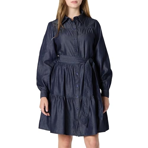 Amazon Essentials Damen Fit and Flare Langärmliges Gestreiftes Jeanshemdkleid Chambray, Auswaschen, L von Amazon Essentials