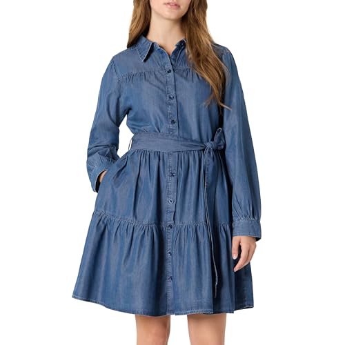 Amazon Essentials Damen Fit and Flare Langärmliges Gestreiftes Jeanshemdkleid Chambray, Klassische Mittlere Waschung, S von Amazon Essentials