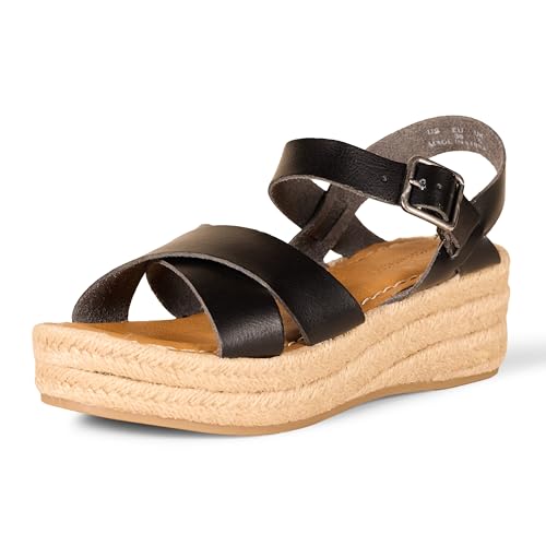 Amazon Essentials Damen Flache Espadrille-Sandale, Schwarz, 44.5 EU von Amazon Essentials