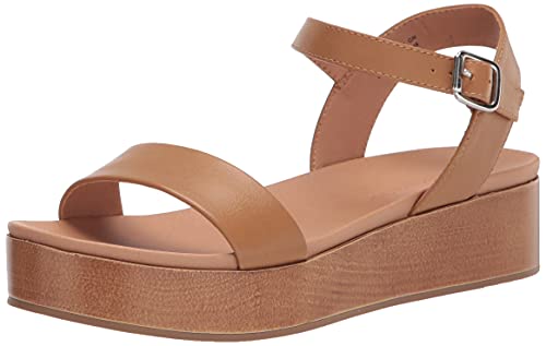Amazon Essentials Damen Flache Sandale mit zwei Bändern, Cognac, 44.5 EU von Amazon Essentials