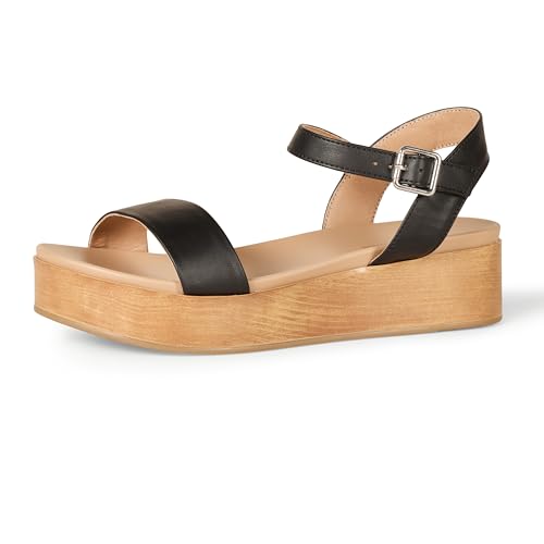 Amazon Essentials Damen Flache Sandale mit zwei Bändern, Schwarz, 38 EU von Amazon Essentials