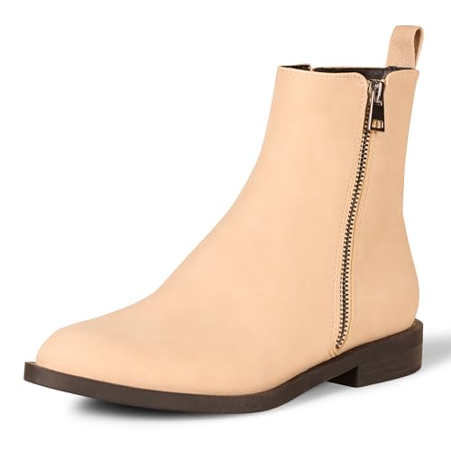Amazon Essentials Damen Flacher Halbstiefel mit Reißverschluss außen, Beige Optik Wildleder, 38 EU von Amazon Essentials