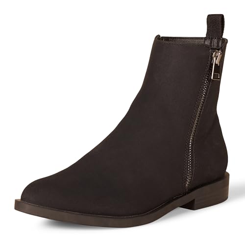 Amazon Essentials Damen Flacher Halbstiefel mit Reißverschluss außen, Schwarz Optik Wildleder, 36.5 EU von Amazon Essentials