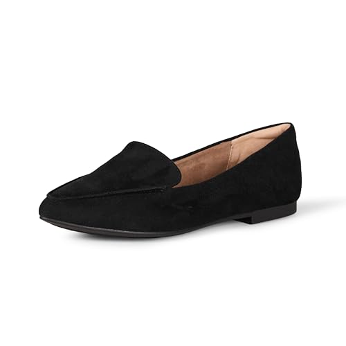 Amazon Essentials Damen Flacher Loafer, Schwarz Mikro Wildleder, 40 EU Weit von Amazon Essentials