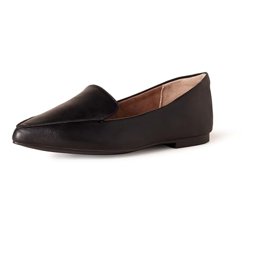 Amazon Essentials Damen Flacher Loafer, Schwarz Kunstleder, 38.5 EU Weit von Amazon Essentials