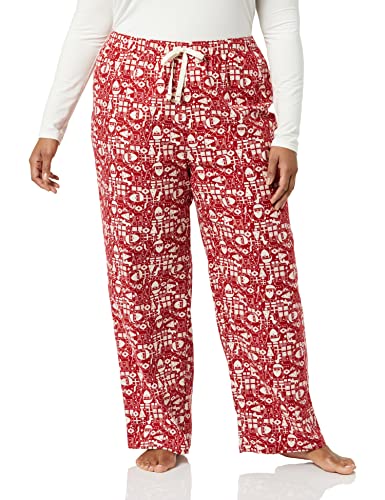 Amazon Essentials Damen Pyjamahose aus Flanell - Auslauffarben, Rot Weihnachtsmann, XXS von Amazon Essentials