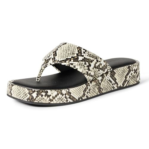 Amazon Essentials Damen Flatform-Zehensandalen, Graues Schlangenlederimitat, 38 EU von Amazon Essentials