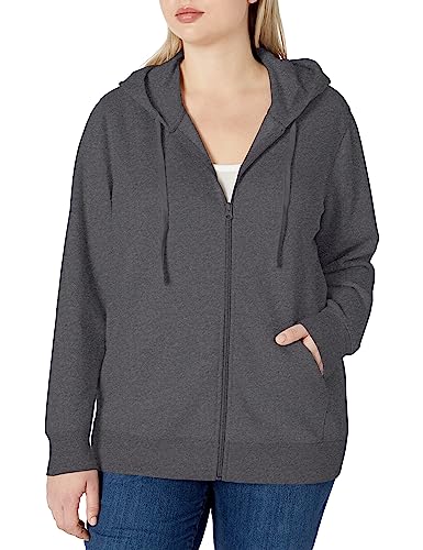 Amazon Essentials Damen Fleece-Hoodie mit durchgehendem Reißverschluss (in Übergröße erhältlich), Kohlegrau Meliert, XXL von Amazon Essentials