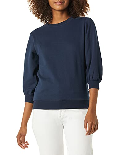 Amazon Essentials Damen French-Terry-Fleece-Sweatshirt Mit Rundhalsausschnitt Und Ärmeldetail, Marineblau, M von Amazon Essentials