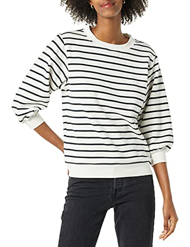 Amazon Essentials Damen French-Terry-Fleece-Sweatshirt Mit Rundhalsausschnitt Und Ärmeldetail, Schwarz Weiß Streifen, XXL Amazon Essentials Damen French-Terry-Fleece-Sweatshirt Mit Rundhalsausschnitt Und Ärmeldetail, Schwarz Weiß Streifen, XXL von Amazon Essentials