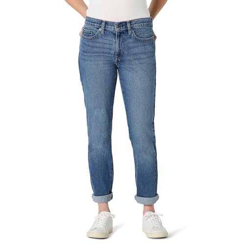 Amazon Essentials Damen Geringfügig Elastische Boyfriend-Crop-Jeans mit Mittelhohem Bund, Aschblau, 40-42 von Amazon Essentials