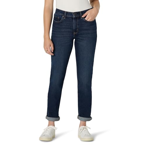 Amazon Essentials Damen Geringfügig Elastische Boyfriend-Crop-Jeans mit Mittelhohem Bund, Dunkle Mitternacht, 38 von Amazon Essentials