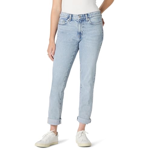 Amazon Essentials Damen Geringfügig Elastische Boyfriend-Crop-Jeans mit Mittelhohem Bund, Helles Eisblau, 42 von Amazon Essentials