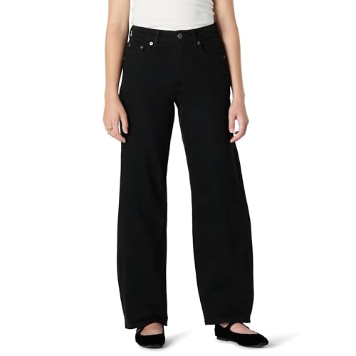 Amazon Essentials Damen Geringfügig dehnbare Jeans mit hohem Einstieg und durchgehendem Bein, Schwarz, 38-40 von Amazon Essentials