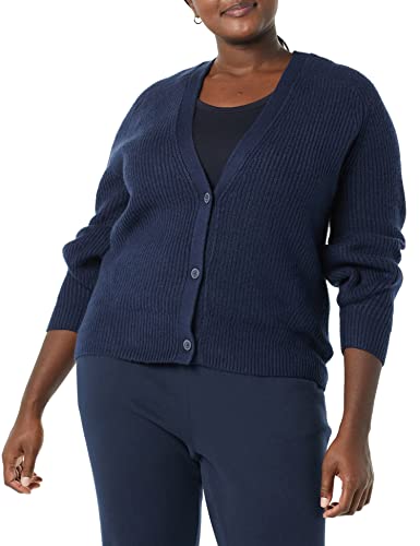 Amazon Essentials Damen Gerippte Soft-Touch-Blouson-Strickjacke, Marineblau, L von Amazon Essentials