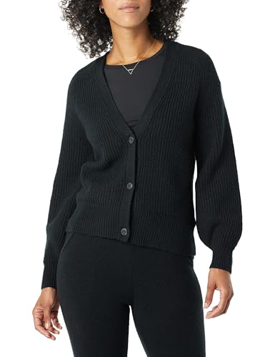 Amazon Essentials Damen Gerippte Soft-Touch-Blouson-Strickjacke, Schwarz, L von Amazon Essentials