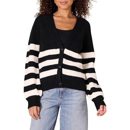 Amazon Essentials Damen Gerippte Soft-Touch-Blouson-Strickjacke, Schwarz Elfenbein Streifen, XXL Amazon Essentials Damen Gerippte Soft-Touch-Blouson-Strickjacke, Schwarz Elfenbein Streifen, XXL von Amazon Essentials