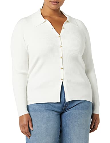 Amazon Essentials Damen Gerippter, feiner Stretch-Polo-Cardigan (Früher Daily Ritual), Elfenbein, XS von Amazon Essentials