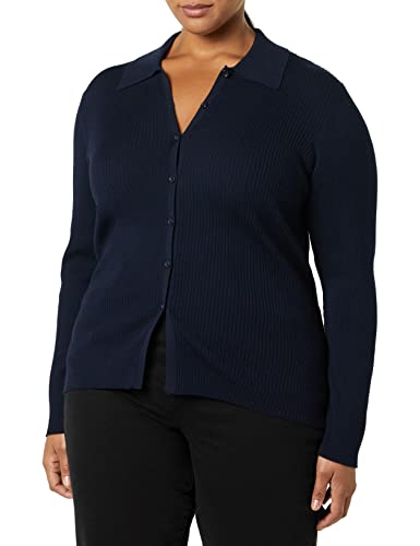 Amazon Essentials Damen Gerippter, feiner Stretch-Polo-Cardigan (Früher Daily Ritual), Marineblau, XL von Amazon Essentials