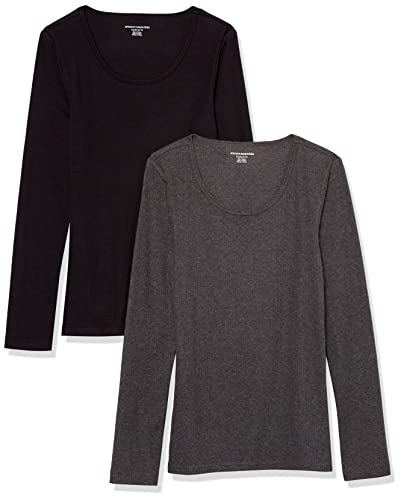 Amazon Essentials Damen Gerippter Pullover mit geripptem U-Ausschnitt mit schmaler Passform (erhältlich in Übergröße), 2er-Pack, Dunkelgrau Meliert/Schwarz, 5XL Große Größen von Amazon Essentials
