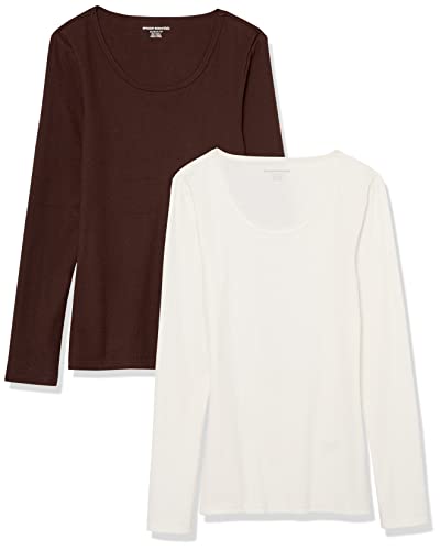 Amazon Essentials Damen Gerippter Pullover mit geripptem U-Ausschnitt mit schmaler Passform (erhältlich in Übergröße), 2er-Pack, Eierschalenweiß/Espresso, XS von Amazon Essentials