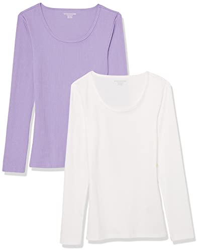 Amazon Essentials Damen Gerippter Pullover mit geripptem U-Ausschnitt mit schmaler Passform (erhältlich in Übergröße), 2er-Pack, Lila/Weiß, XL Große Größen von Amazon Essentials