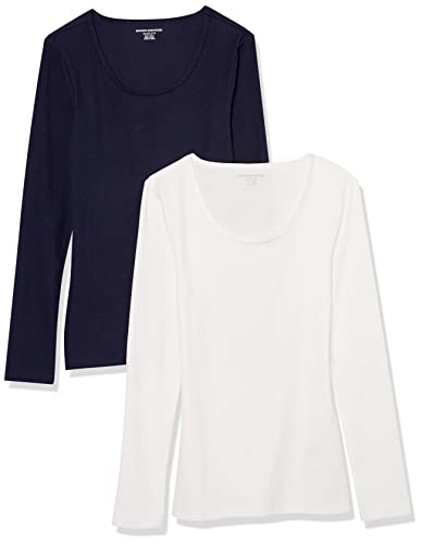 Amazon Essentials Damen Gerippter Pullover mit geripptem U-Ausschnitt mit schmaler Passform (erhältlich in Übergröße), 2er-Pack, Marineblau/Weiß, 4XL Große Größen von Amazon Essentials