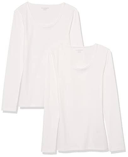 Amazon Essentials Damen Gerippter Pullover mit geripptem U-Ausschnitt mit schmaler Passform (erhältlich in Übergröße), 2er-Pack, Weiß, 3XL Große Größen von Amazon Essentials