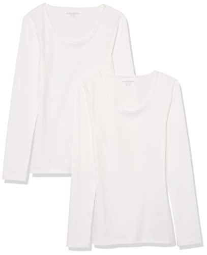 Amazon Essentials Damen Gerippter Pullover mit geripptem U-Ausschnitt mit schmaler Passform (erhältlich in Übergröße), 2er-Pack, Weiß, XXL Große Größen von Amazon Essentials