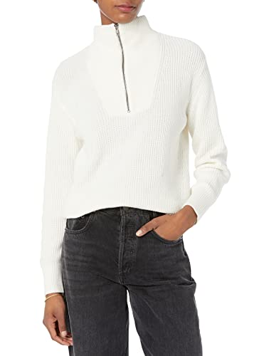 Amazon Essentials Damen Gerippter Pullover mit halbem Reißverschluss in lockerer Passform (in Übergröße erhältlich) (Früher Amazon Aware), Elfenbein, M von Amazon Essentials