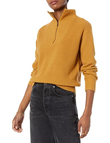 Amazon Essentials Damen Gerippter Pullover mit halbem Reißverschluss in lockerer Passform (in Übergröße erhältlich) (Früher Amazon Aware), Kamelbraun, L von Amazon Essentials