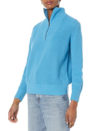 Amazon Essentials Damen Gerippter Pullover mit halbem Reißverschluss in lockerer Passform (in Übergröße erhältlich) (Früher Amazon Aware), Türkisblau, L von Amazon Essentials