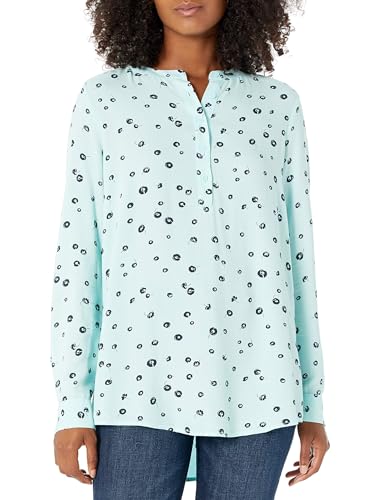Amazon Essentials Damen Gewebte Langarmbluse, Aquablau Mohnblume, M von Amazon Essentials