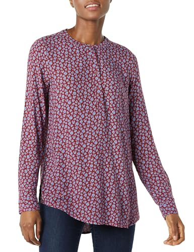Amazon Essentials Damen Gewebte Langarmbluse, Blau Burgunderrot Gänseblümchen, XXL von Amazon Essentials